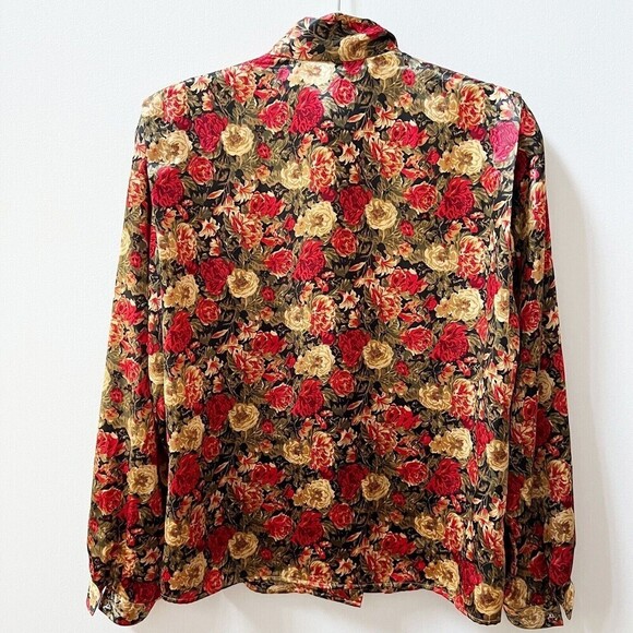 Vintage Notations 80s Womens Red Floral Satin Long Sleeve Blouse Mock Neck Sz 10 - Picture 2 of 7